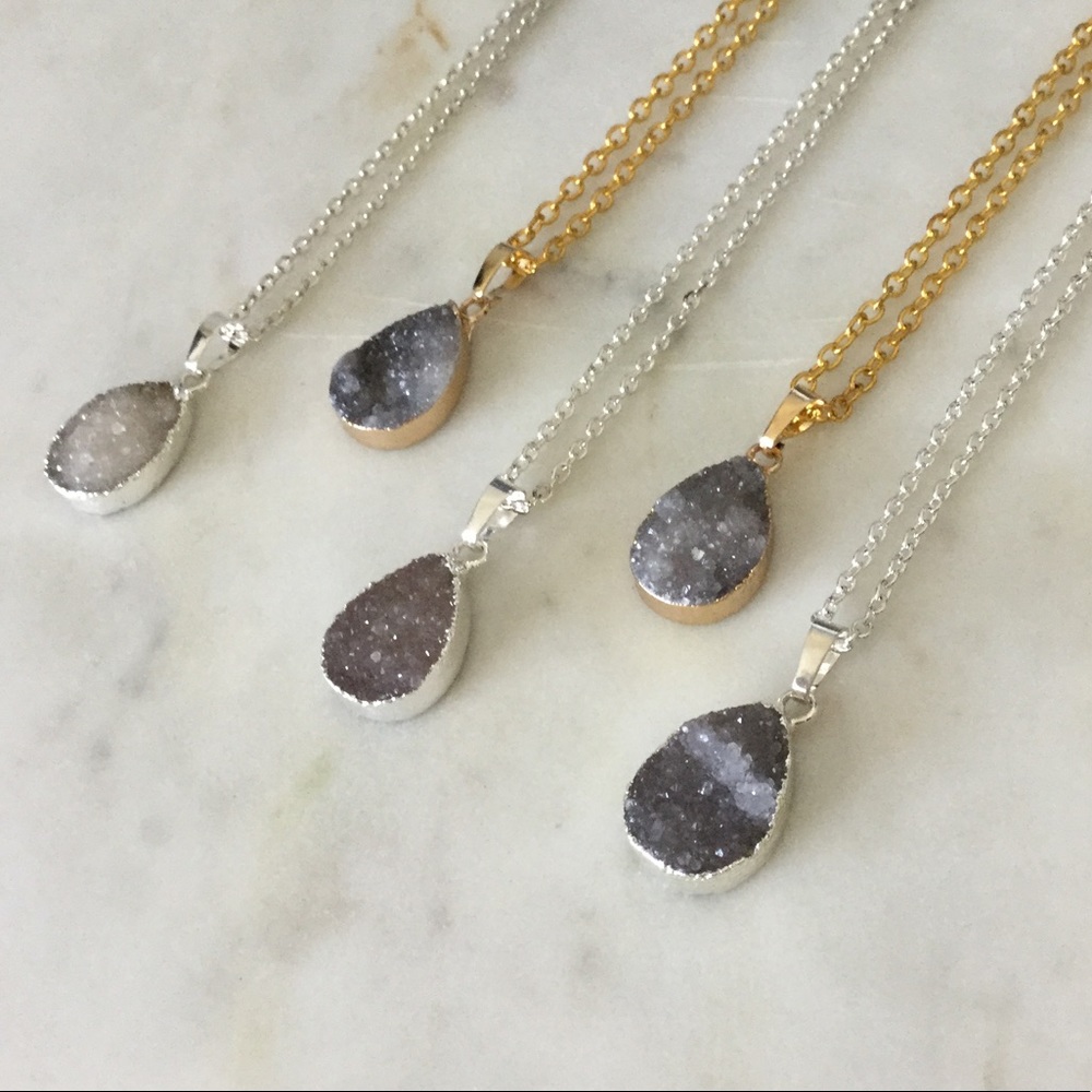 Teardrop Druzy Quartz Necklace